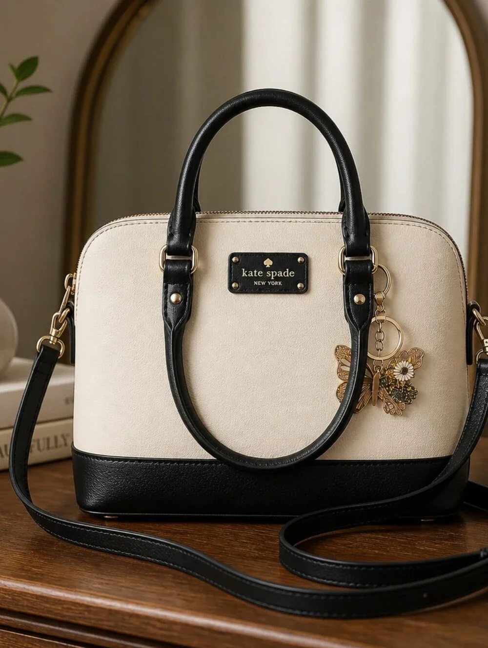 Kate Spade Two-Tone Cream and Black Satchel